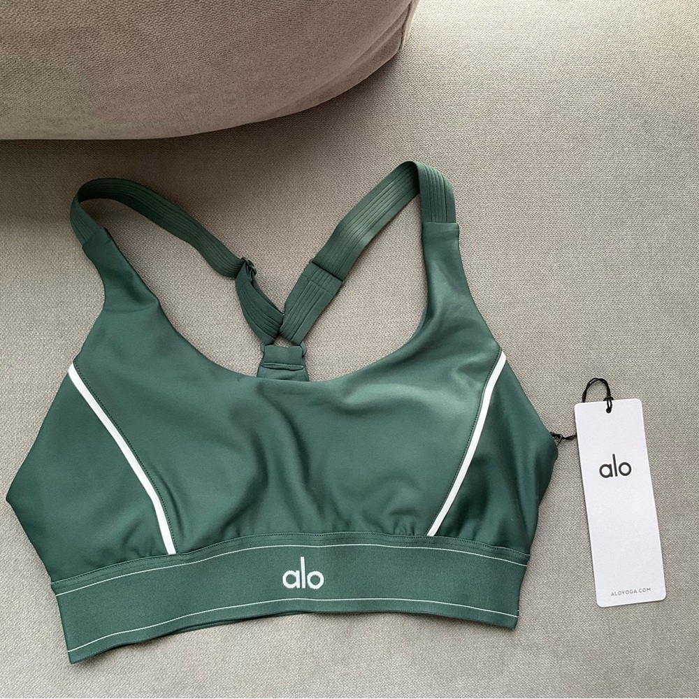 Alo Yoga Airlift Suit Up Bra Clover Green/White M - Picture 6 of 8